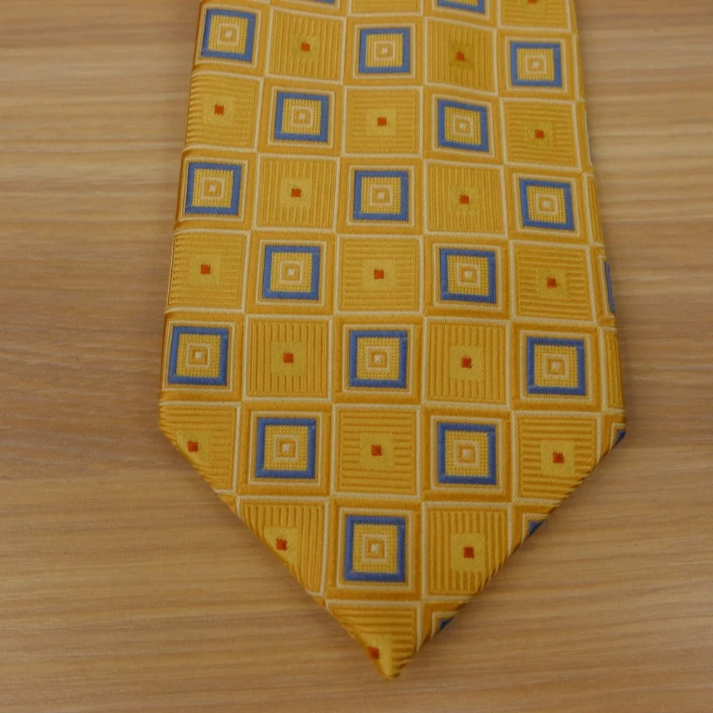 Gold Silk Tie Mens Yellow Geometric Neat 90s Power Dress Jacquard Bright EAGLE